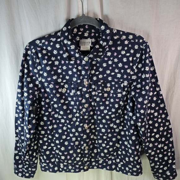 Koret petites womens buttondown jacket size Medium in black with pink fl… - Picture 1 of 12
